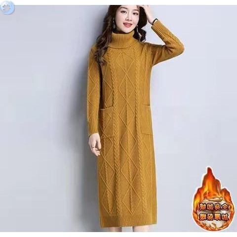 宽松长裙款针织长绒加秋冬季套头毛衣衣领衫女