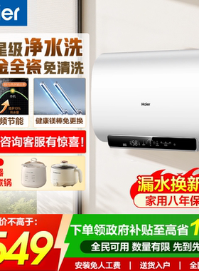 海尔双胆扁桶电热水器60升PFQ5抑垢净水洗免清洗一级节能家用抑菌