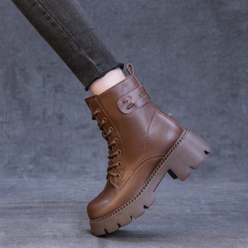 厚底英伦高跟小个子真皮雪地靴