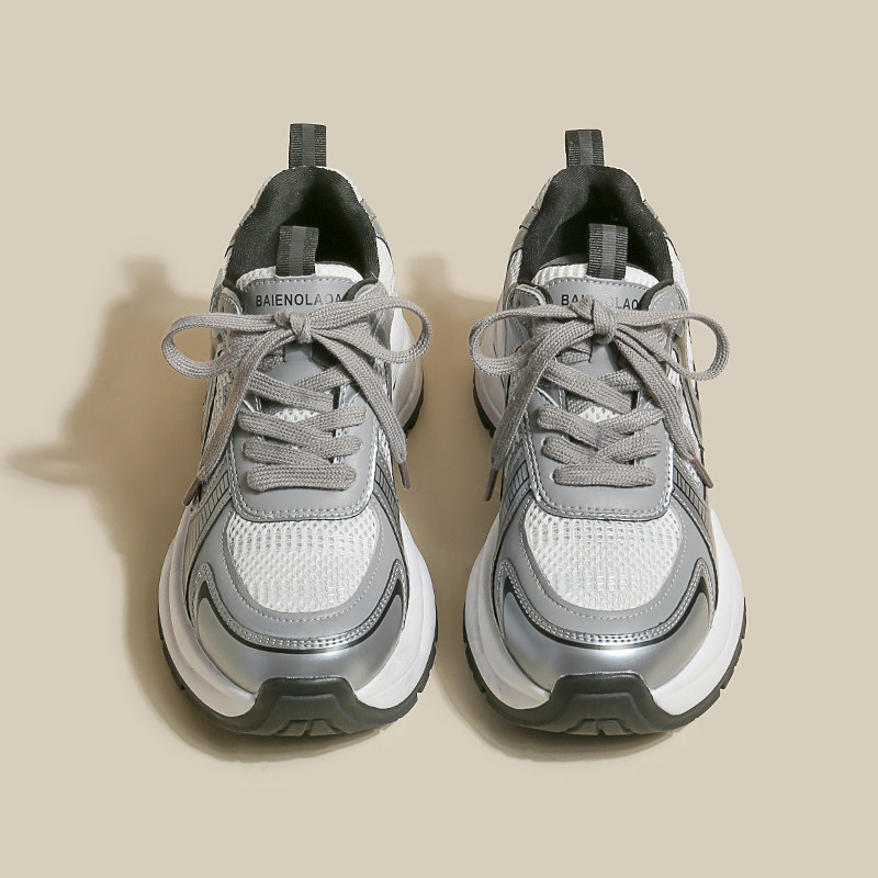 老爹鞋女2026新款春季透气网面爆款潮酷厚底内增高灰色运动休闲鞋