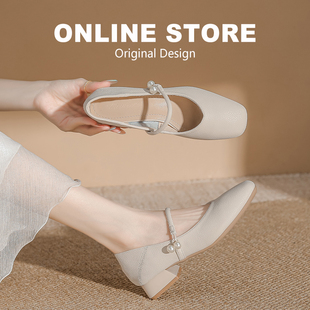 超软法式平底方头玛丽珍鞋女配旗袍2026秋新款中式浅口单鞋小白鞋