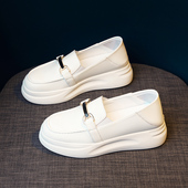 女秋季 2026新款 厚底5CM乐福鞋 小白鞋 真皮护士一脚蹬小皮鞋 百搭