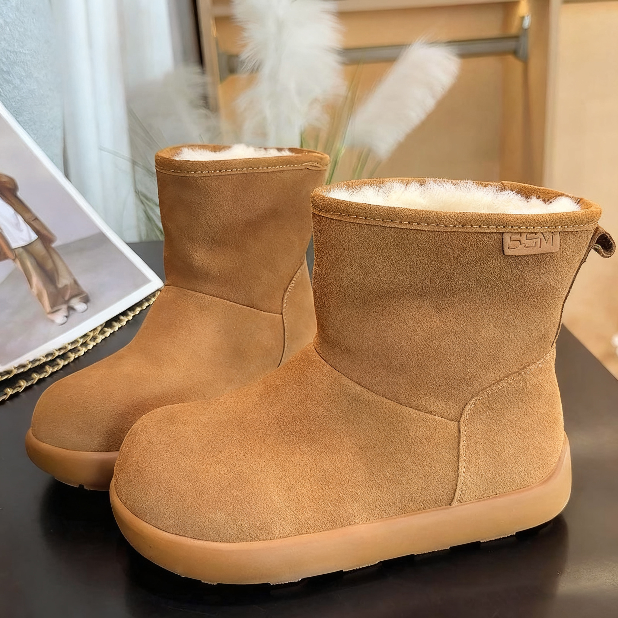 毛一体靴女款勃肯短靴厚底防滑加绒加厚保暖东北鞋1123r