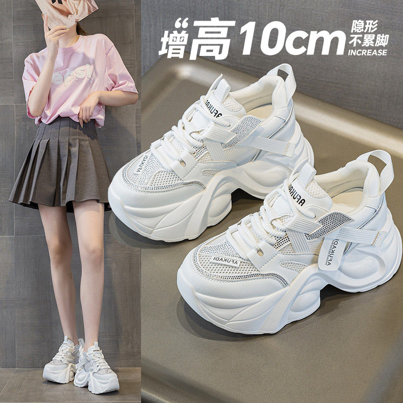 增高10cm厚底水钻系带老爹鞋女
