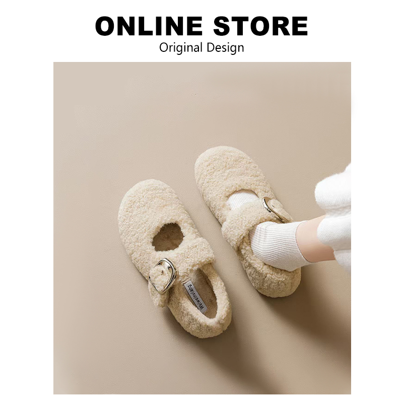 加绒玛丽珍单鞋女2025冬季新款内增高平底毛毛勃肯鞋保暖外穿棉鞋