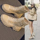 马丁靴女2025秋冬新款 复古户外登山鞋 高帮防滑加绒帆布沙漠短靴