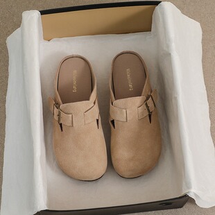 真皮包头凉拖鞋女外穿2026新款春夏复古无后跟平底懒人博肯半拖鞋