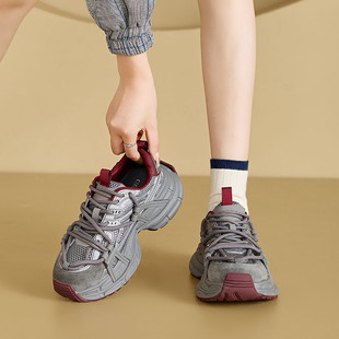 爆款黑色老爹鞋女2026春季新款真皮6CM厚底增高百搭休闲运动鞋子