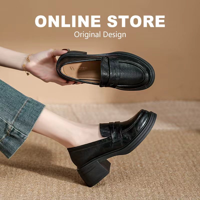 厚底6CM增高英伦乐福鞋女2025秋冬新款通勤一脚蹬复古单鞋小皮鞋