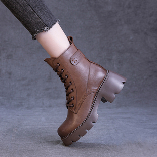 厚底马丁靴女2025新款 雪地靴英伦风高跟小个子真皮加绒短靴 秋冬季