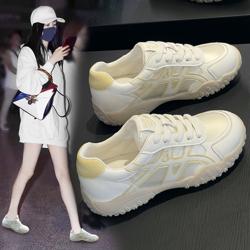全牛皮德训鞋女2025年春夏季新款舒适阿甘鞋透气运动休闲小白鞋