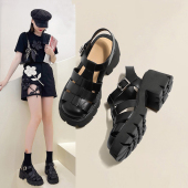 厚底粗跟猪笼凉拖鞋 编织罗马凉鞋 女2026年网红复古包头夏季 ins潮