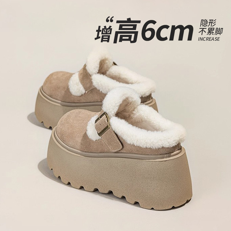 厚底6CM增高加绒勃肯鞋女2026年冬季新款懒人一脚蹬毛毛保暖棉鞋