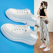 女2026夏季 新款 爆款 真皮半拖小白鞋 包头拖一脚蹬懒人板鞋 孕妇百搭