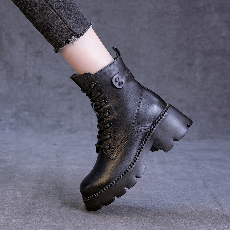 厚底马丁靴女2025年新款秋冬季雪地靴英伦真皮增高小个子中筒短靴