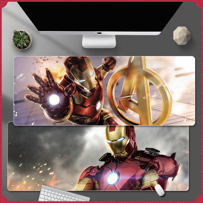 鼠标垫超大动漫电脑桌垫电竞游戏鼠标垫钢铁侠笔记本漫威锁边定制