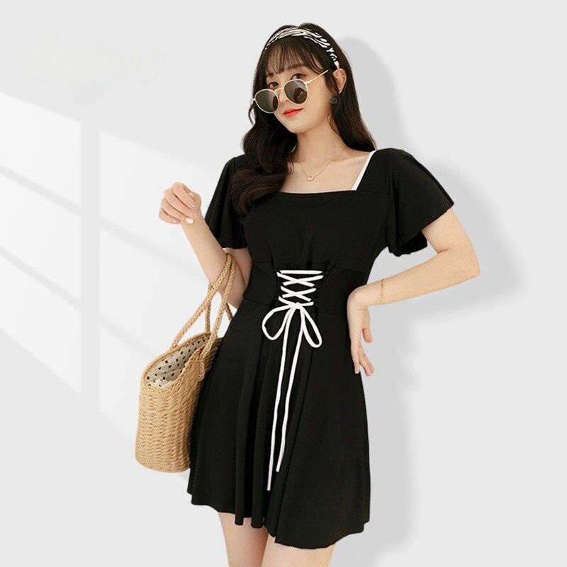 加大码泳衣女胖mm韩版显瘦连体裙式保守平角裤度假温泉泳装