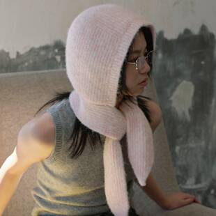 桐庐愿望针织有限公司自制小众夹花法式复古绑带柔软包头针织帽女