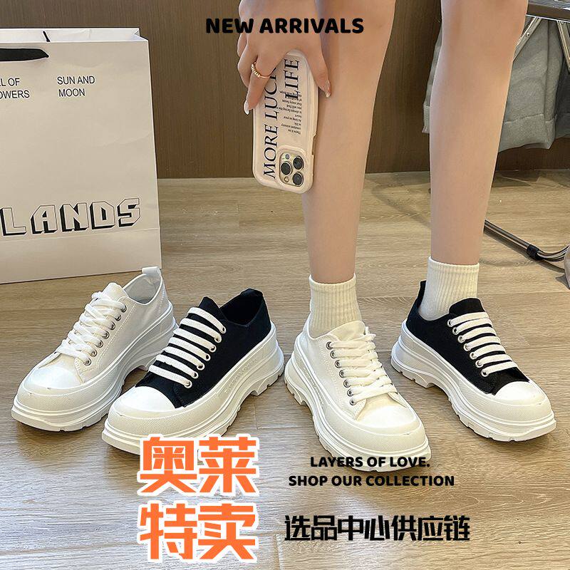 东莞网面鞋不累脚春秋新款帆布鞋女学生时尚板鞋休闲小白鞋低帮厚