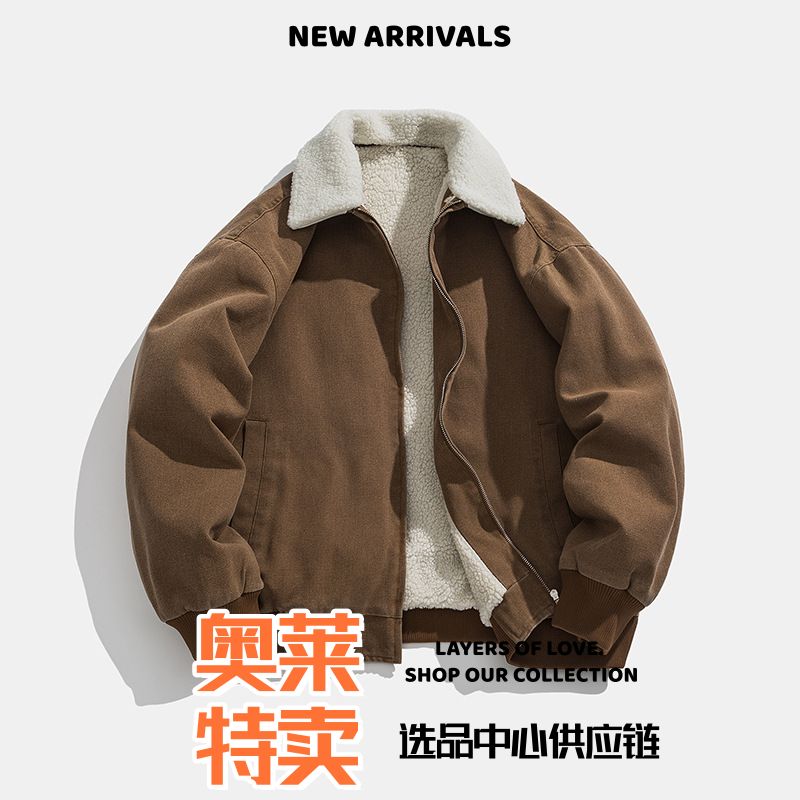 三门冲锋衣男男装短款底特律飞行服可拆卸羊羔毛棉衣小个子牛仔夹
