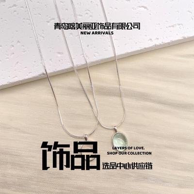 青岛喀美丽亚饰品有限公司天然海蓝宝月光石项链新原创设计感白玉