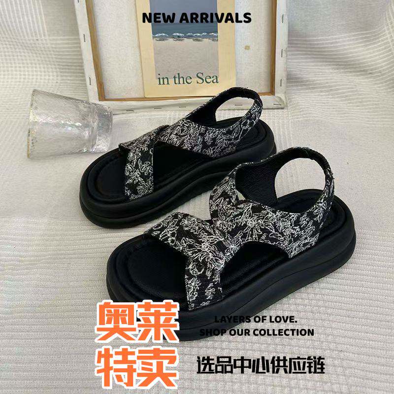 青岛福克斯鞋夏季凉鞋女外穿高级感厚底松糕鞋爆款国潮新中式网红