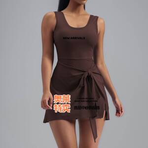 爱度服饰爆款条纹瑜伽裙欧码假两件防走光紧身运动连衣裙女