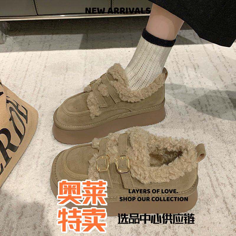 福建亿元鞋业厚底棉鞋女外穿冬季新款保暖懒人一脚蹬雪地靴复古加