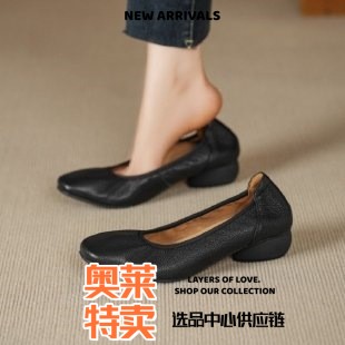 东莞运动鞋女法式浅口低跟单鞋女百搭软皮软底奶奶鞋通勤舒适久站