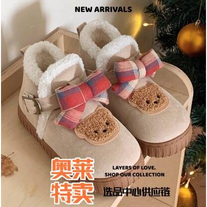 青岛福克斯鞋可爱东北雪地靴女冬季新款加绒加厚保暖防水防滑低帮