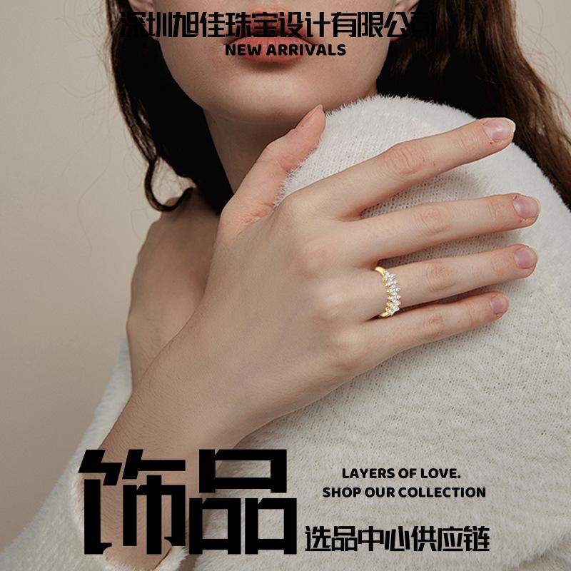 深圳旭佳耳钉亚马逊爆款四叶草戒指色爆闪莫桑石纯银指环小众高级