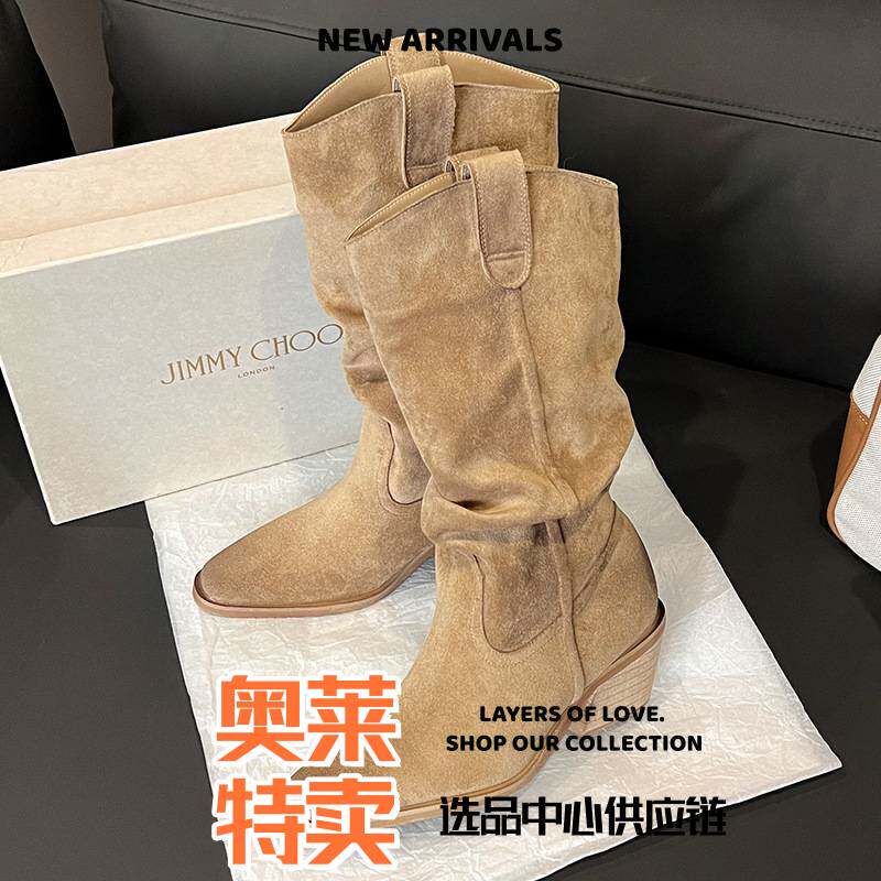 晋江市双莎鞋业堆堆靴女新款女式皮靴中筒切尔西短靴内增高瘦瘦靴