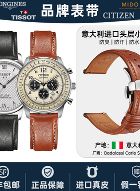 地头手表带真皮男适用西铁城DW天梭美度20mm22mm快拆生耳牛皮表带