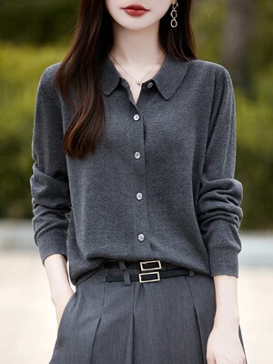 Polo领羊毛衫女秋冬2025新款高级感纯色气质显瘦薄款针织打底上衣