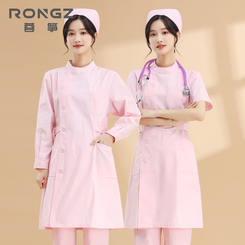 护士服长袖圆领立领白大褂短袖女夏季薄款大衣工作制服学生实验服