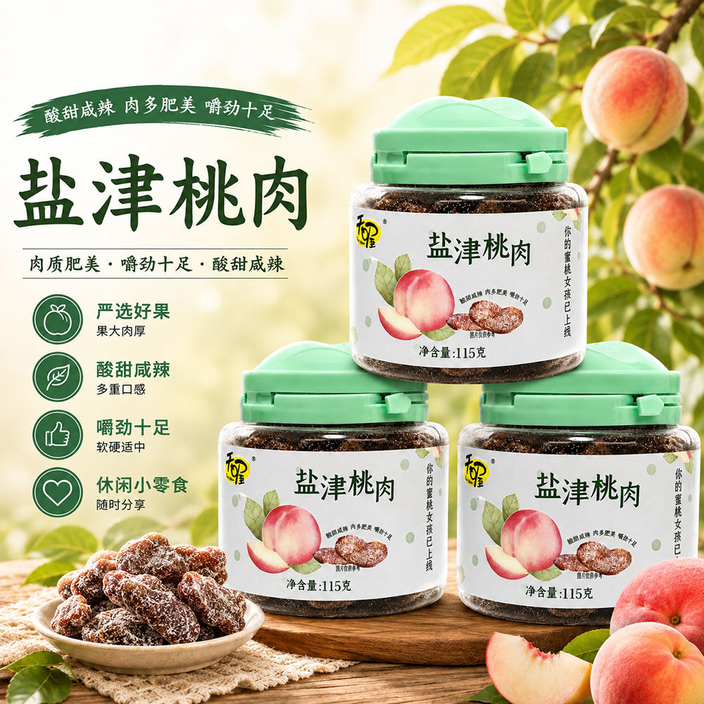 天喔盐津桃肉115g罐装休闲零食蜜饯果干果脯 酸甜咸辣肉厚
