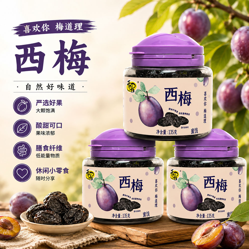 天喔西梅135G罐装休闲食品蜜饯果干果脯 果肉厚实软糯 含膳食纤维