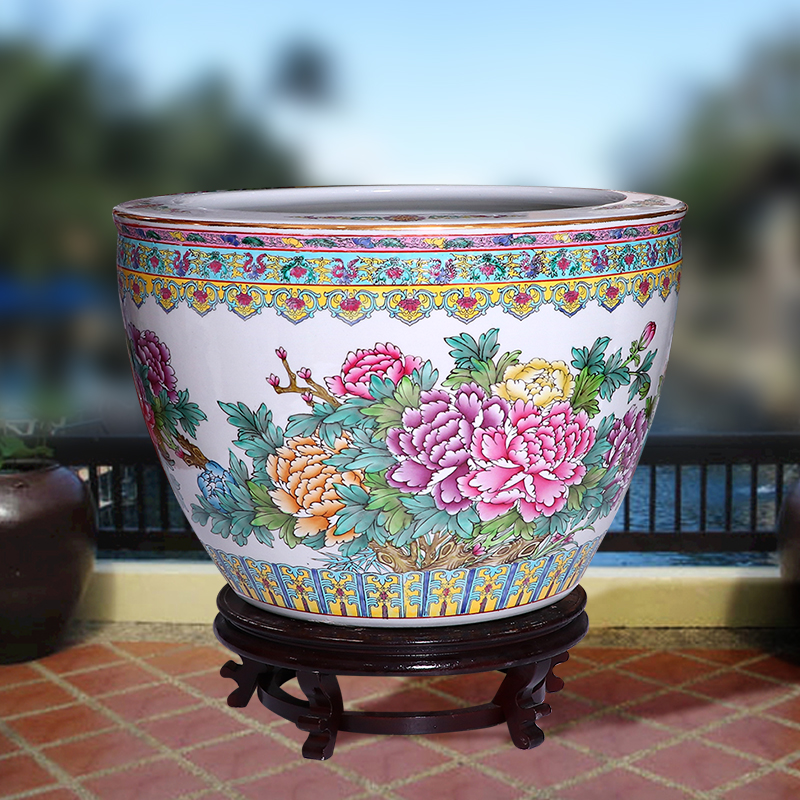 陶瓷手绘鱼缸碗莲室外庭院荷花盆