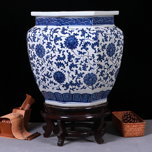 景德镇陶瓷仿古青花瓷花瓶书画卷轴缸客厅户外种树花盆雨伞桶摆件