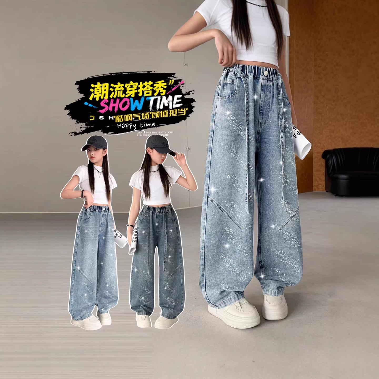 女童春款2026新款洋气烫钻弯刀图片