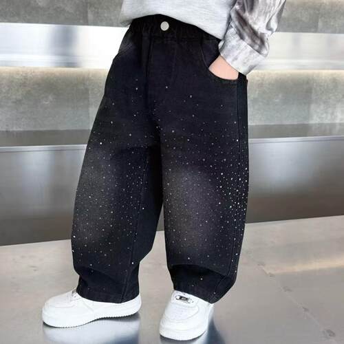 儿童春季新款烫钻牛仔裤男童洋气