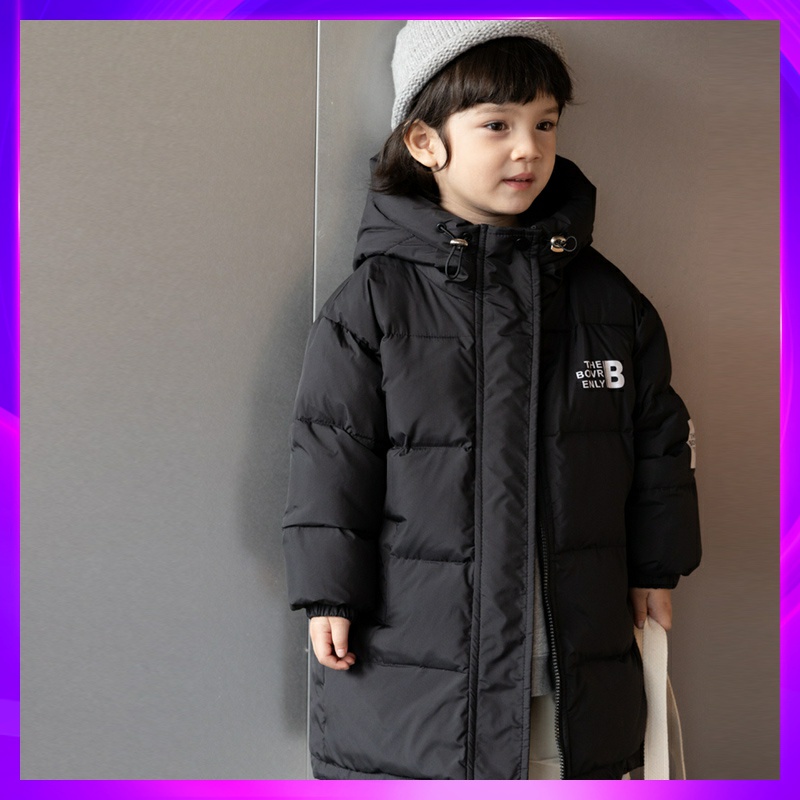 品牌儿童中长款羽绒服男童宝宝白鸭绒外套2025新款女童连帽加厚冬