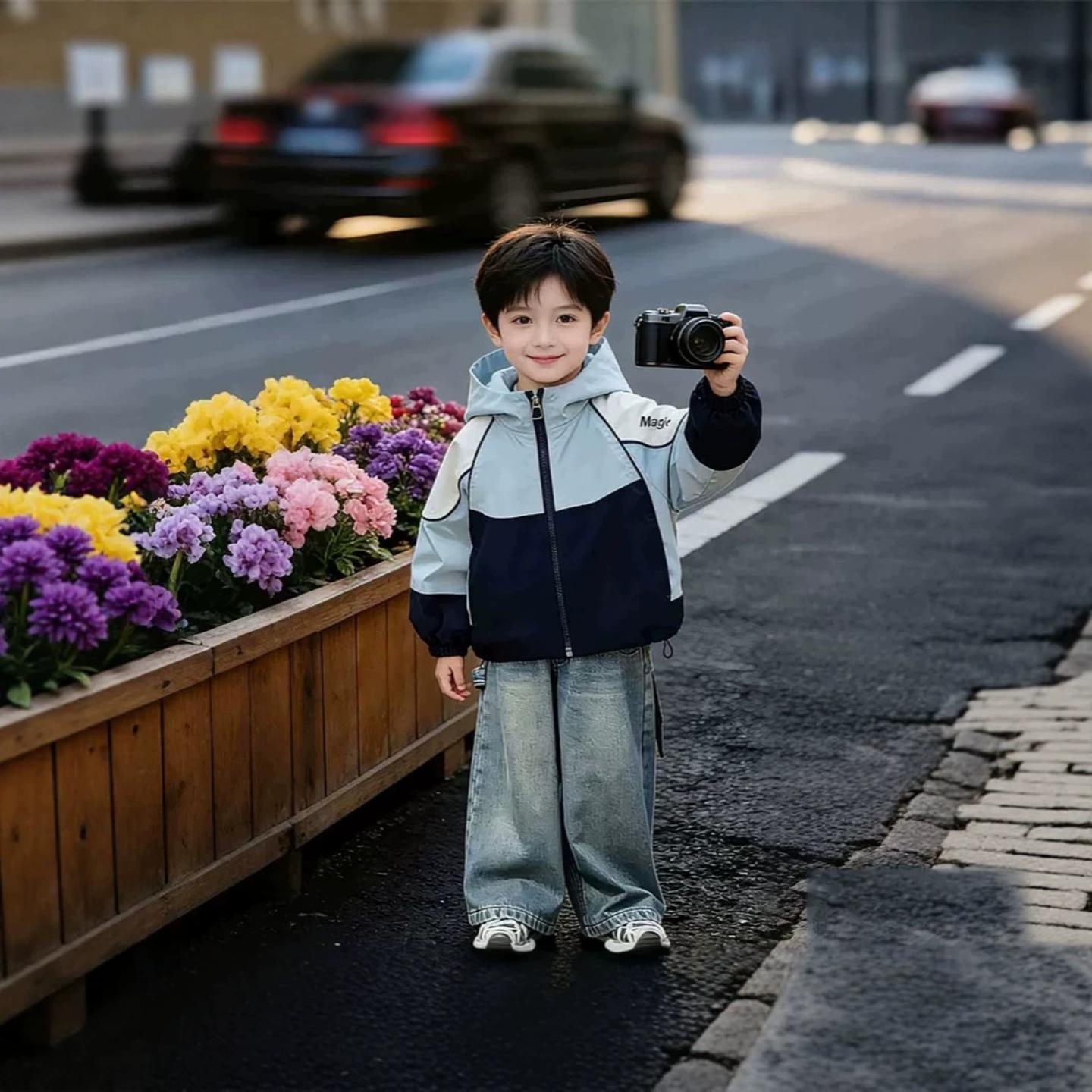 儿童春秋款外套2026新款男女童洋气百搭连帽上衣中小童帅气潮流范
