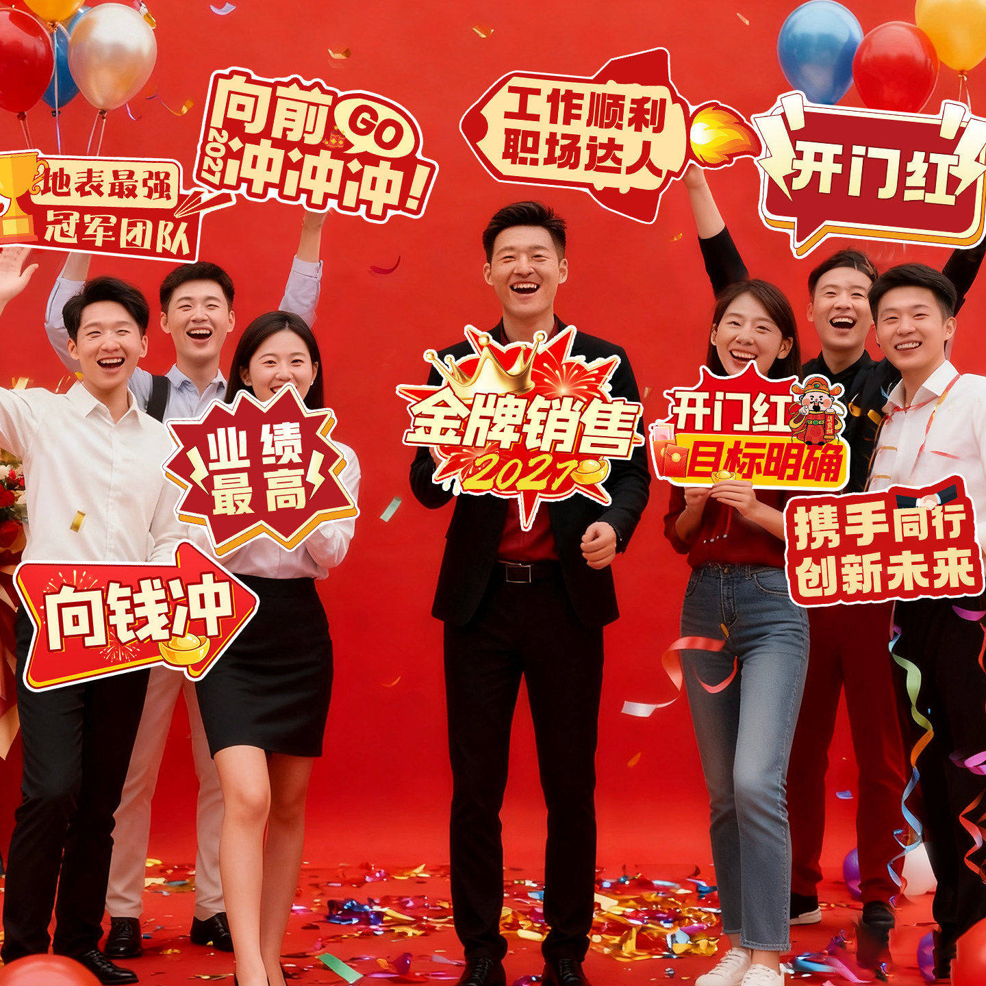 2027羊新年装饰品春节公司开门红手举牌氛围拍照道具布置手持kt板