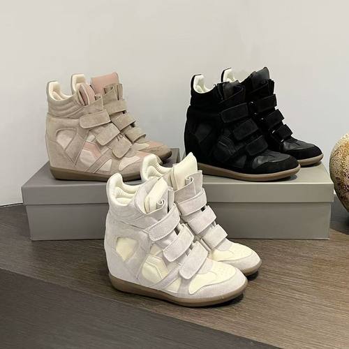 2025秋季新款魔术贴隐形内增高女鞋8CM拼色运动休闲鞋真皮高帮鞋