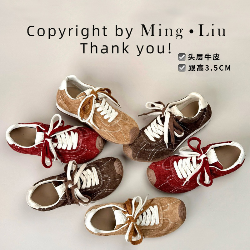 头层牛皮德训鞋2025秋季新款鞋子女鞋百搭运动阿甘鞋复古休闲鞋潮