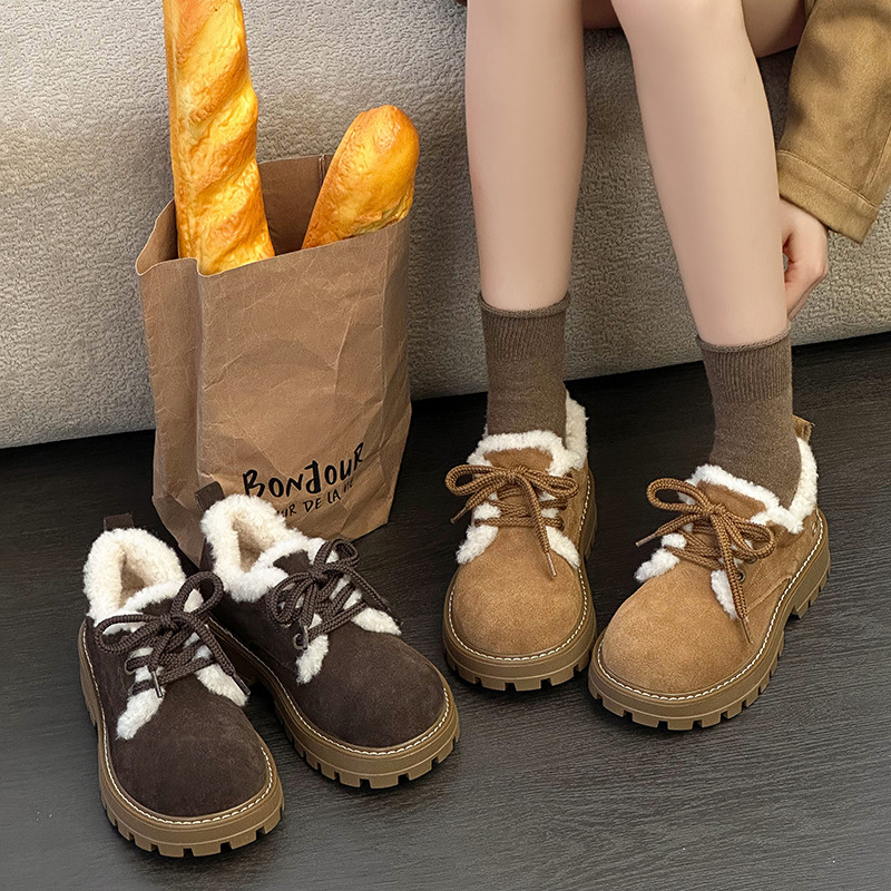 勃肯鞋厚底乐福鞋女2025冬季新款加绒加厚棉鞋保暖雪地靴毛毛鞋潮