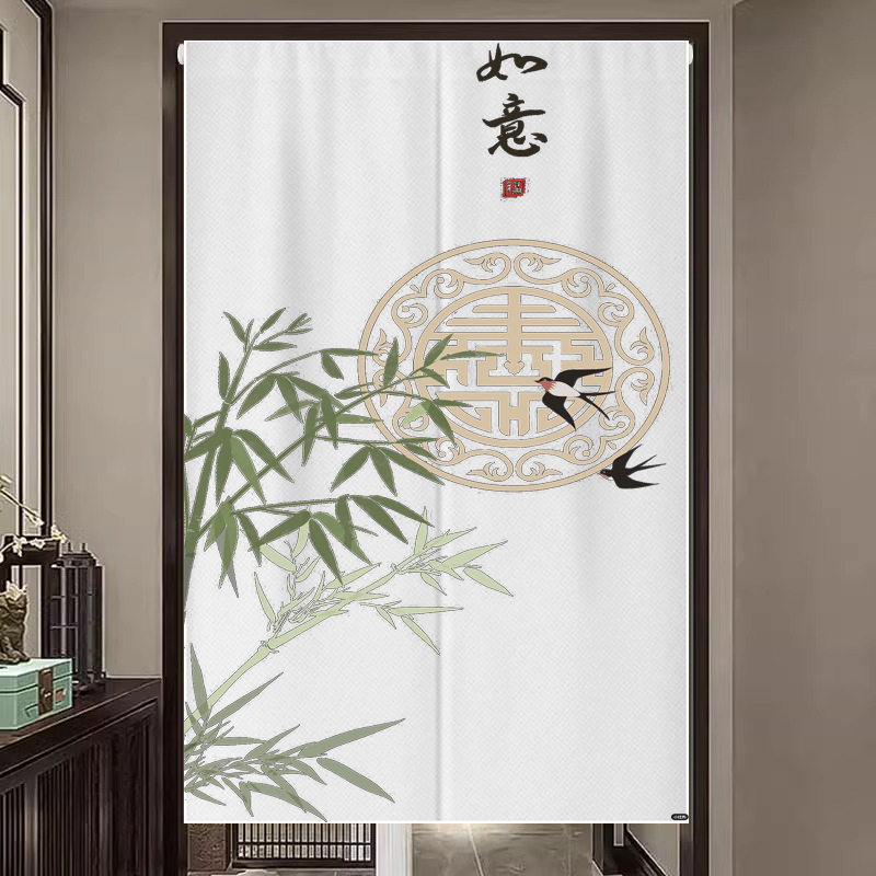 门帘中式厨房店铺商用遮挡帘隔断帘餐厅免打孔半截挂帘布帘子定制