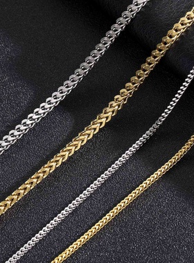 欧美嘻哈不锈钢正反链鱼骨链金色钢色嘻哈项链吊坠厂家直销