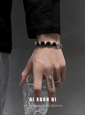小众黑曜石设计简单大方男生手链